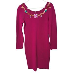 Vintage Outlander Dress Size S magenta rasberry Jewel Embellished wool blend‎